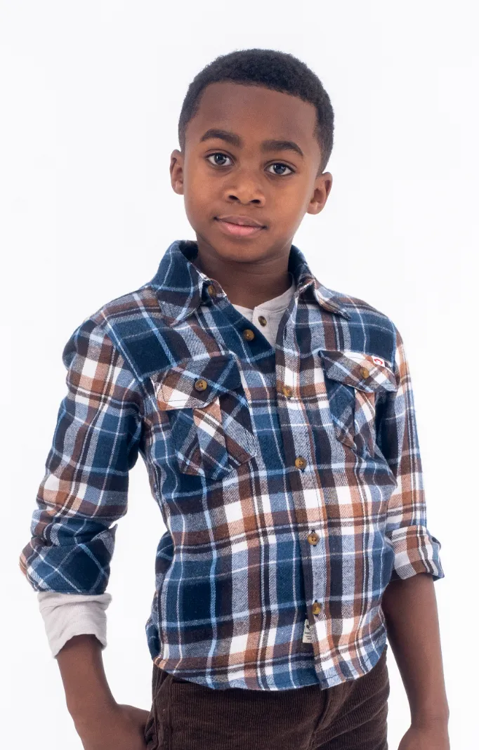 Appaman - Boys Flannel Shirt in Navy/Brown Plaid