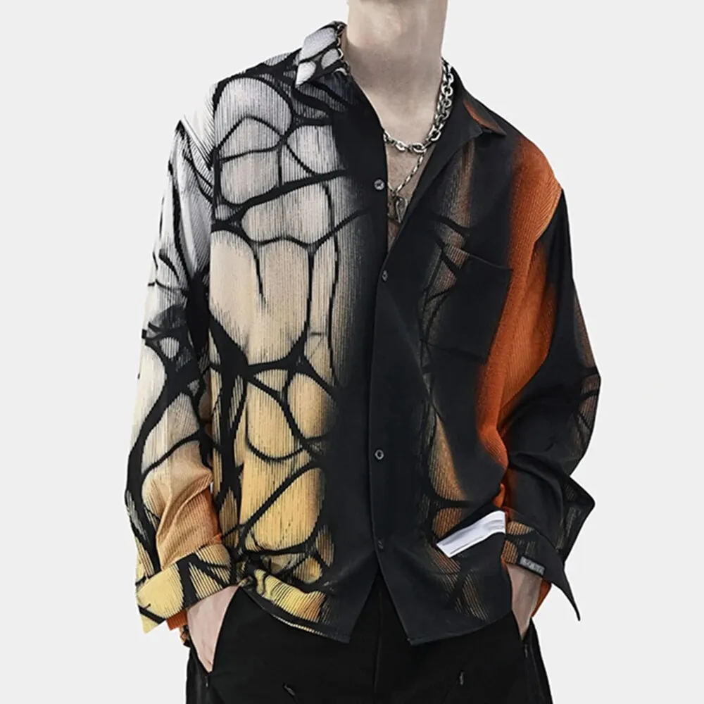 Casual Printing Blouses For Women Lapel Long Sleeve Patchwork Single Breasted Vintage Shirt Female Fashion Clothing
