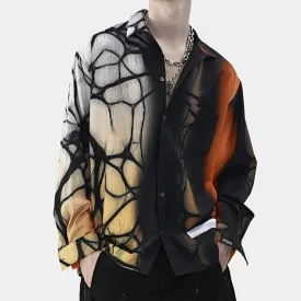Casual Printing Blouses For Women Lapel Long Sleeve Patchwork Single Breasted Vintage Shirt Female Fashion Clothing
