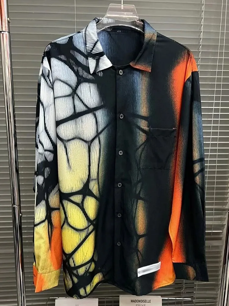 Casual Printing Blouses For Women Lapel Long Sleeve Patchwork Single Breasted Vintage Shirt Female Fashion Clothing
