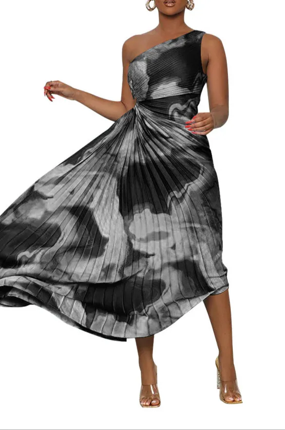 Fashion Diagonal Collar Midi Dress