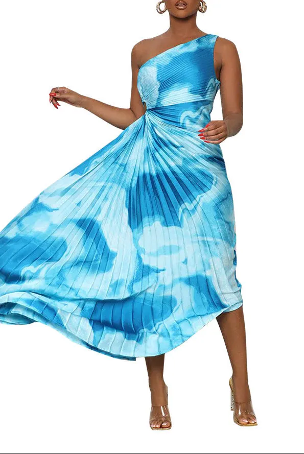 Fashion Diagonal Collar Midi Dress