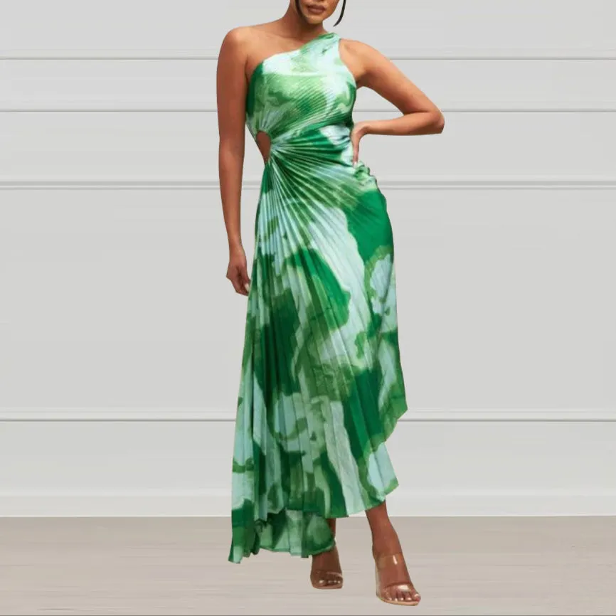 Fashion Diagonal Collar Midi Dress