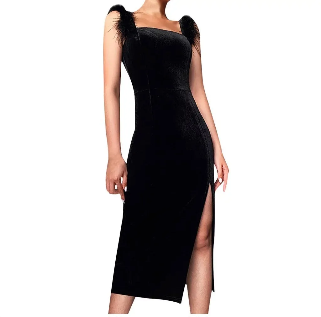 Fashion Elegant Slim Fit High Slit Midi Dress