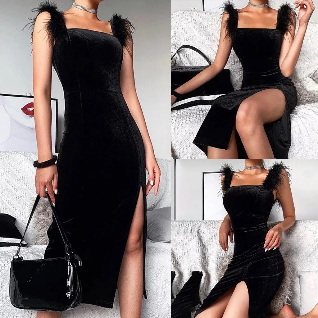 Fashion Elegant Slim Fit High Slit Midi Dress