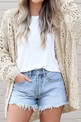 Hollowed Crochet Dolman Knit Sleeve Cardigan
