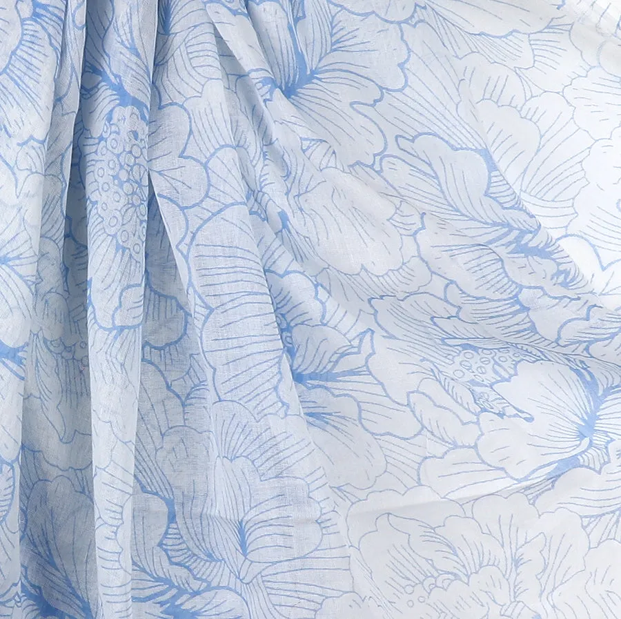 Organic cotton white and blue flower outline print scarf