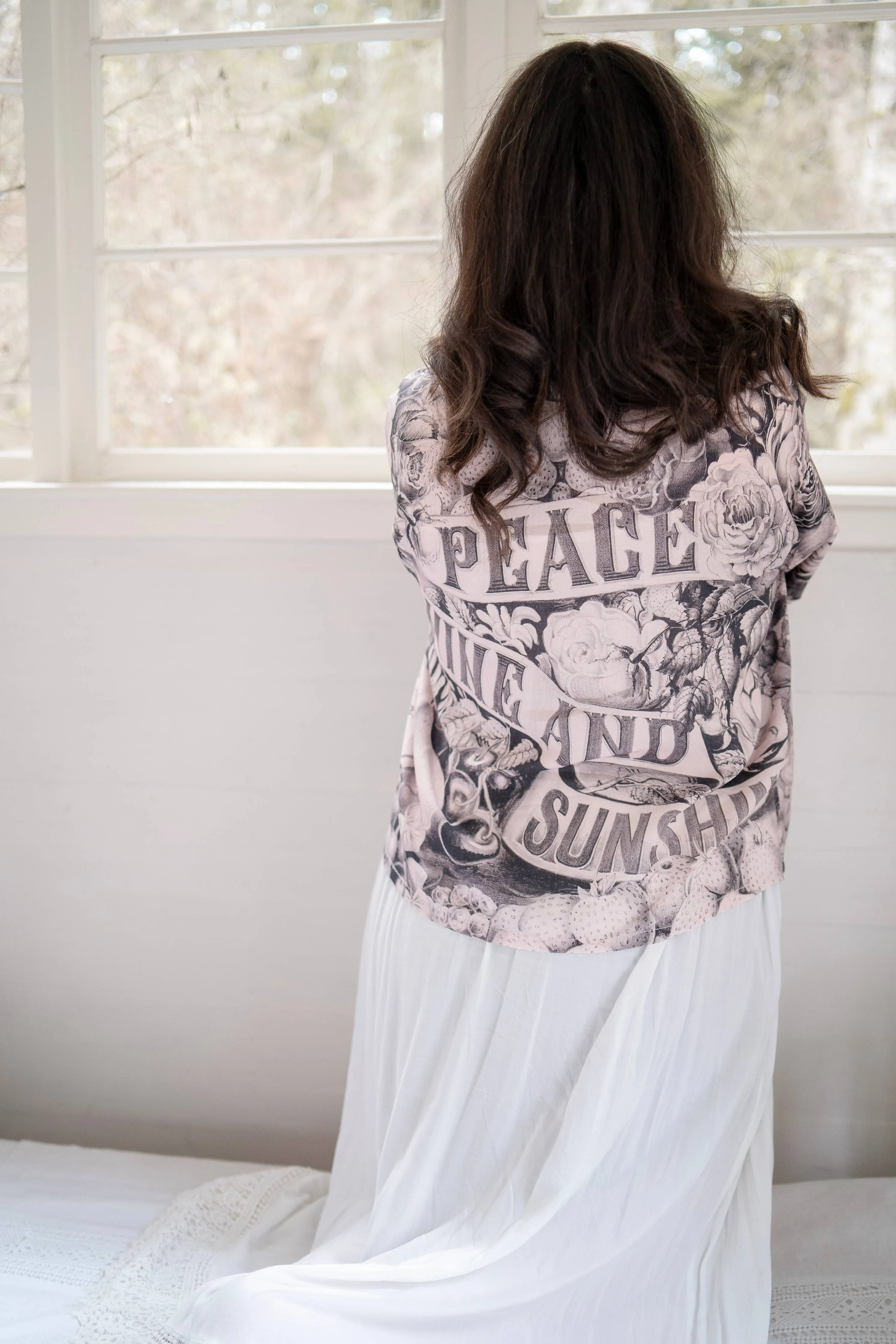 Peace Wine and Sunshine Cropped Bamboo Boho Kimono Cardigan
