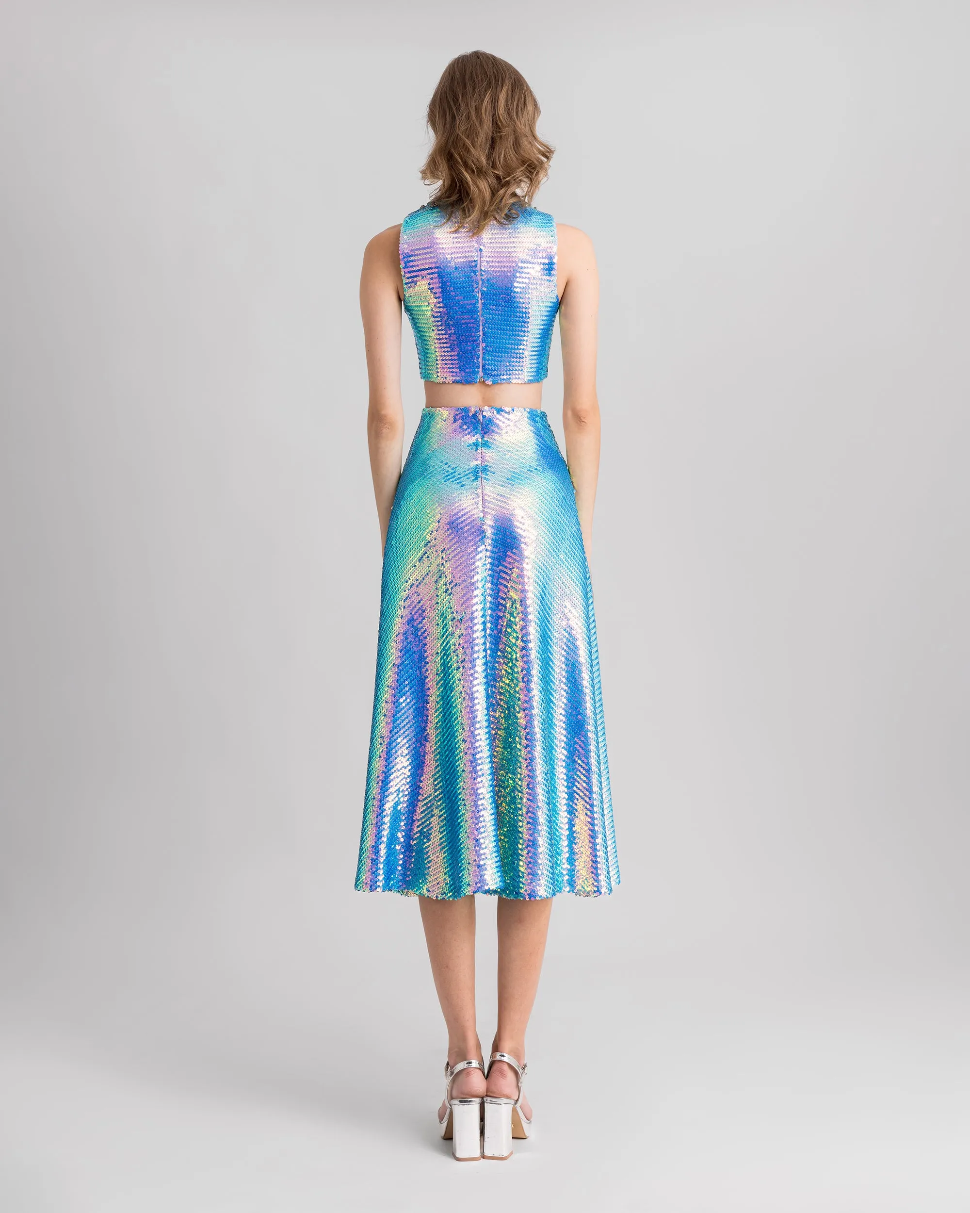 Sequins Top And Flared Skirt