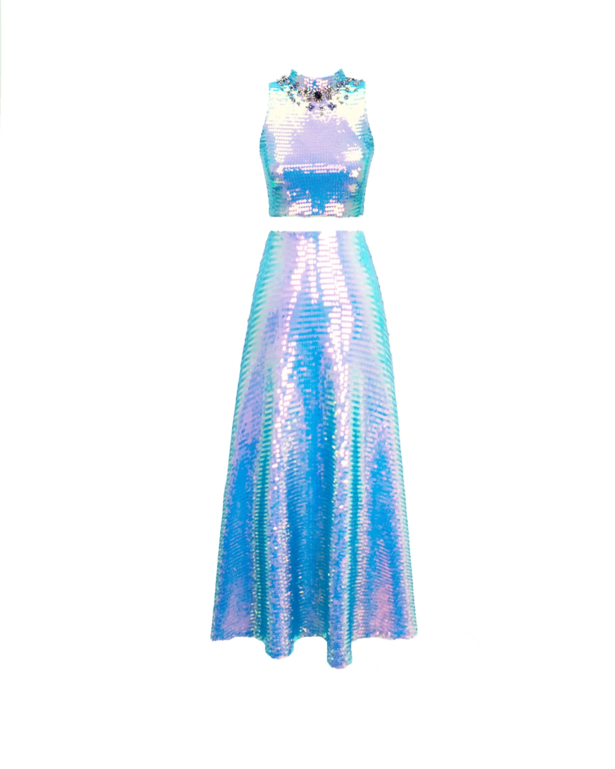 Sequins Top And Flared Skirt
