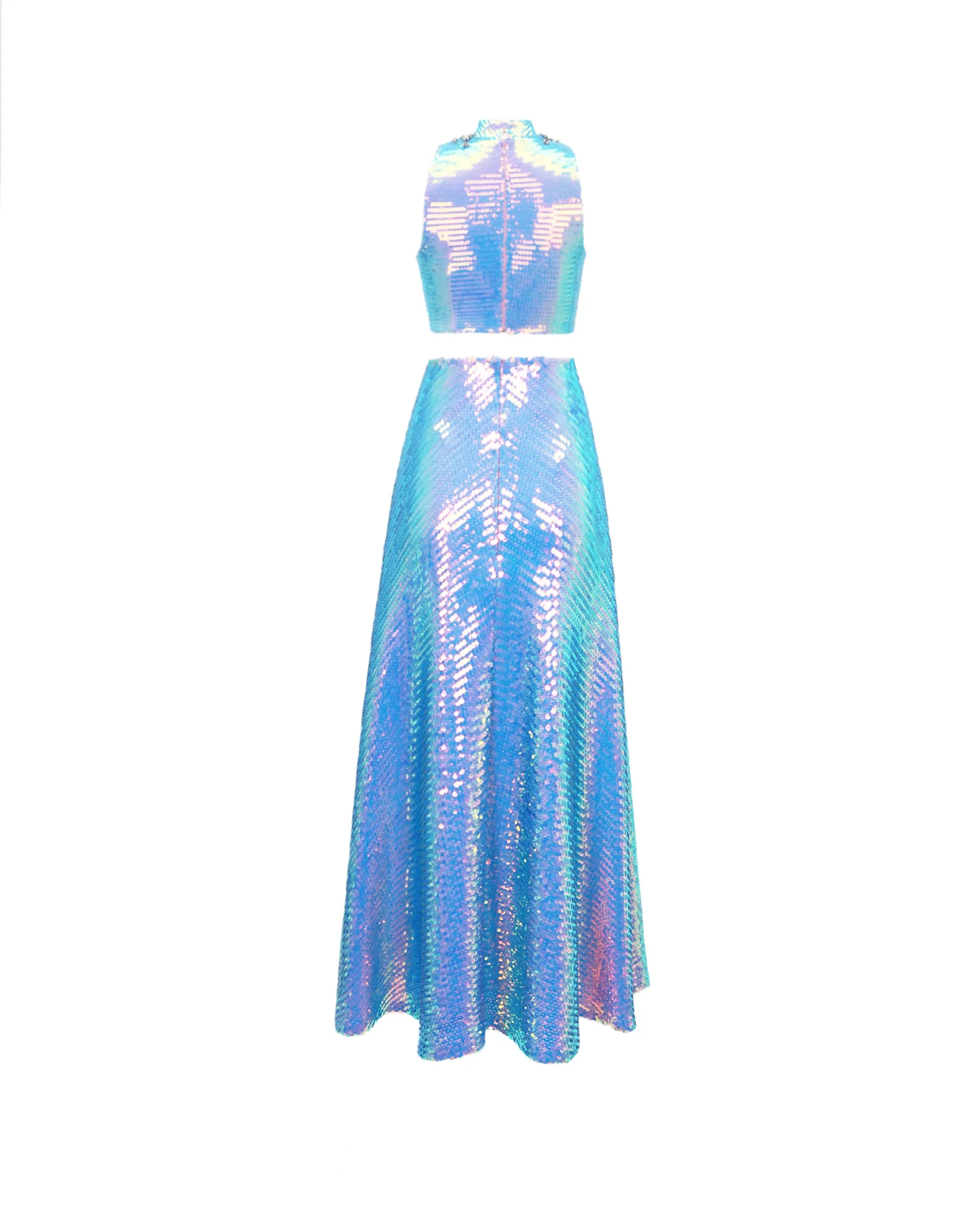 Sequins Top And Flared Skirt