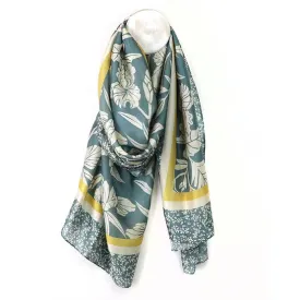 Silky Muted Grey-Blue Floral Border Print 100% Recycled