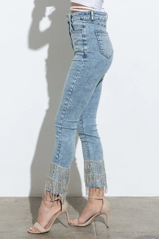 Sweet Rhinestone Fringe Jeans by Blue B