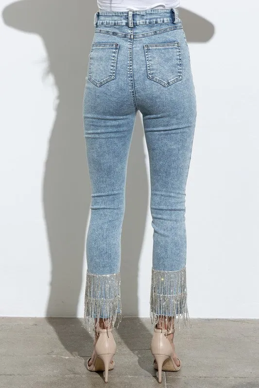 Sweet Rhinestone Fringe Jeans by Blue B