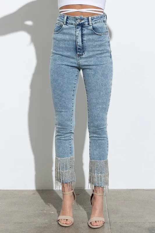 Sweet Rhinestone Fringe Jeans by Blue B