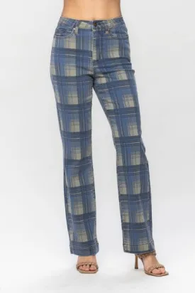 Vintage Look Hi-Waist Plaid Jeans