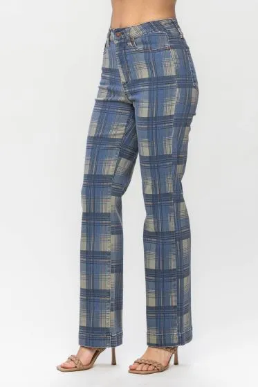 Vintage Look Hi-Waist Plaid Jeans