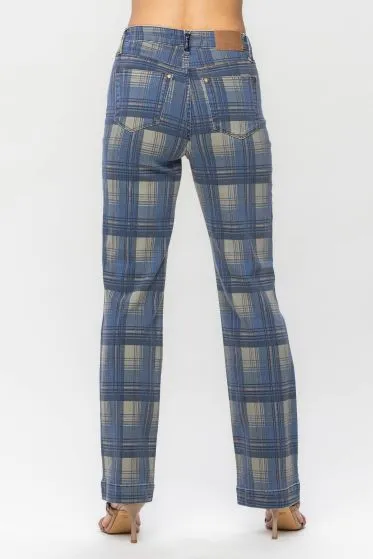 Vintage Look Hi-Waist Plaid Jeans