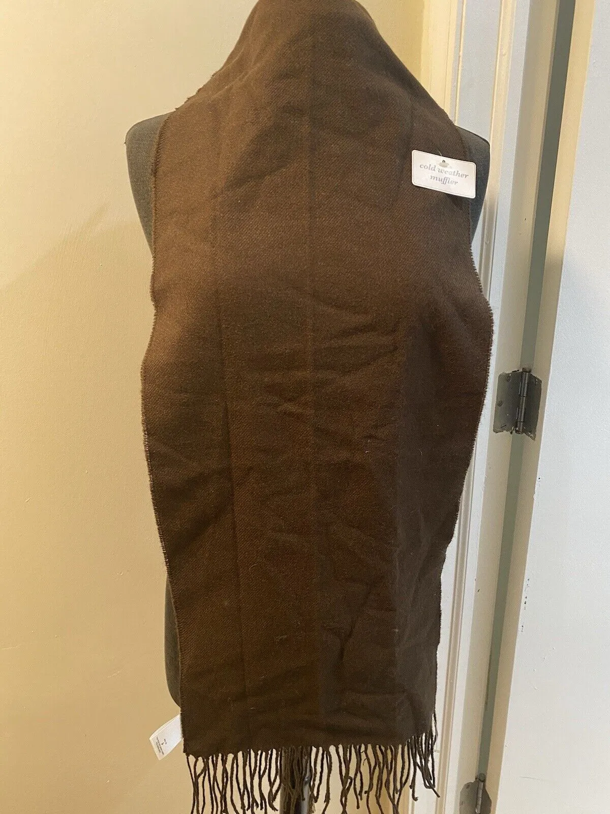 Women’s Brown Neck Scarf with Fringe 70X12 Winter Accessory by Covington NWT